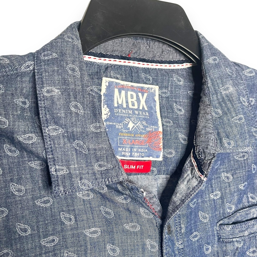 MBX Shirt Mens XL Black Gray Geometric Paisley Long Sleeve Button Up Cotton - Picture 6 of 10